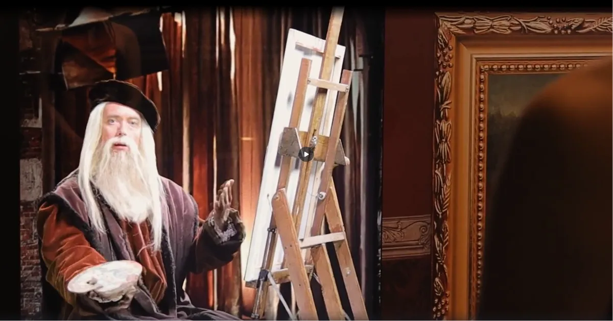 Leonardo at the easel — a live actor under a deepfake